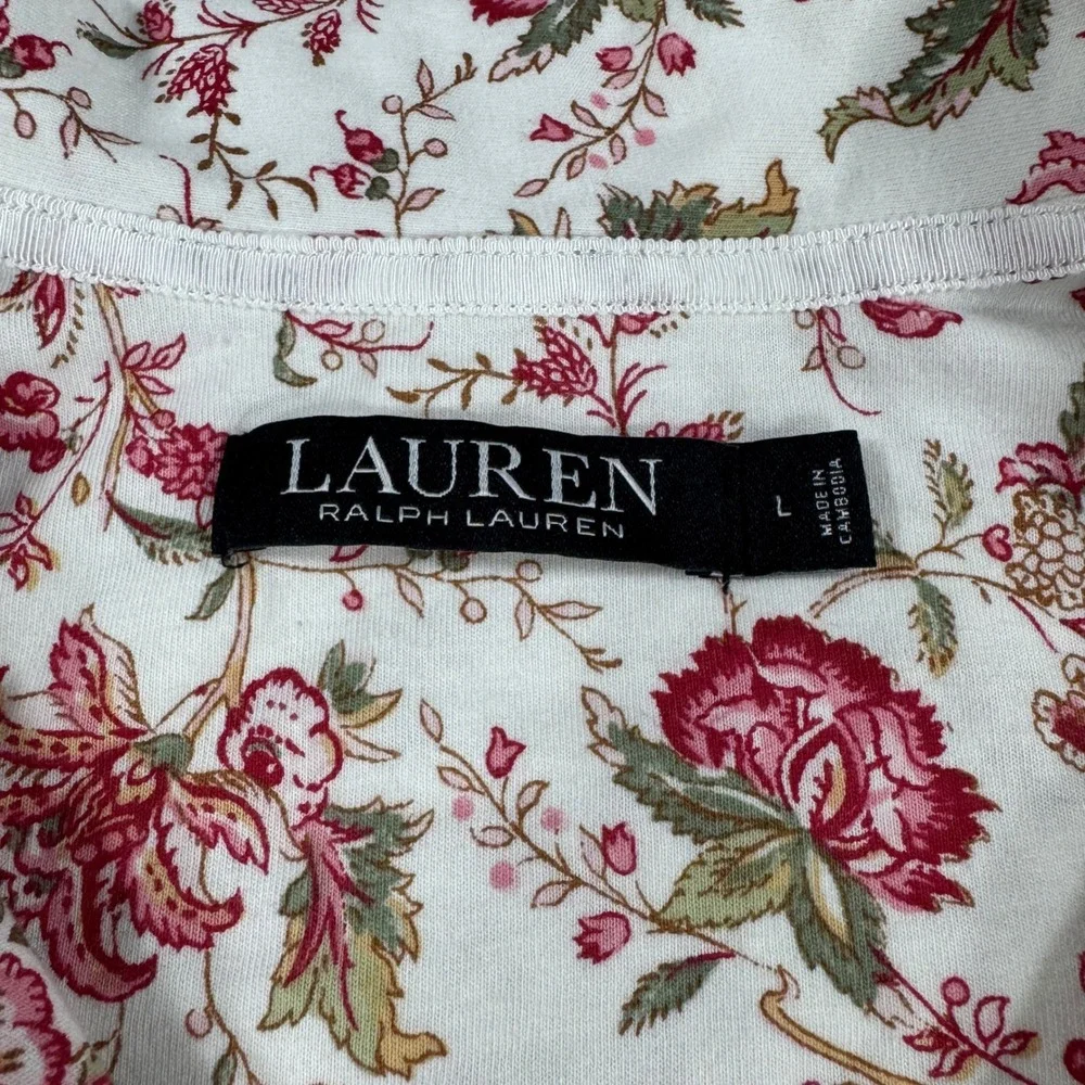 Lauren Ralph Lauren Floral Pajama Top Long Sleeve Button Down Crest Logo L Boho